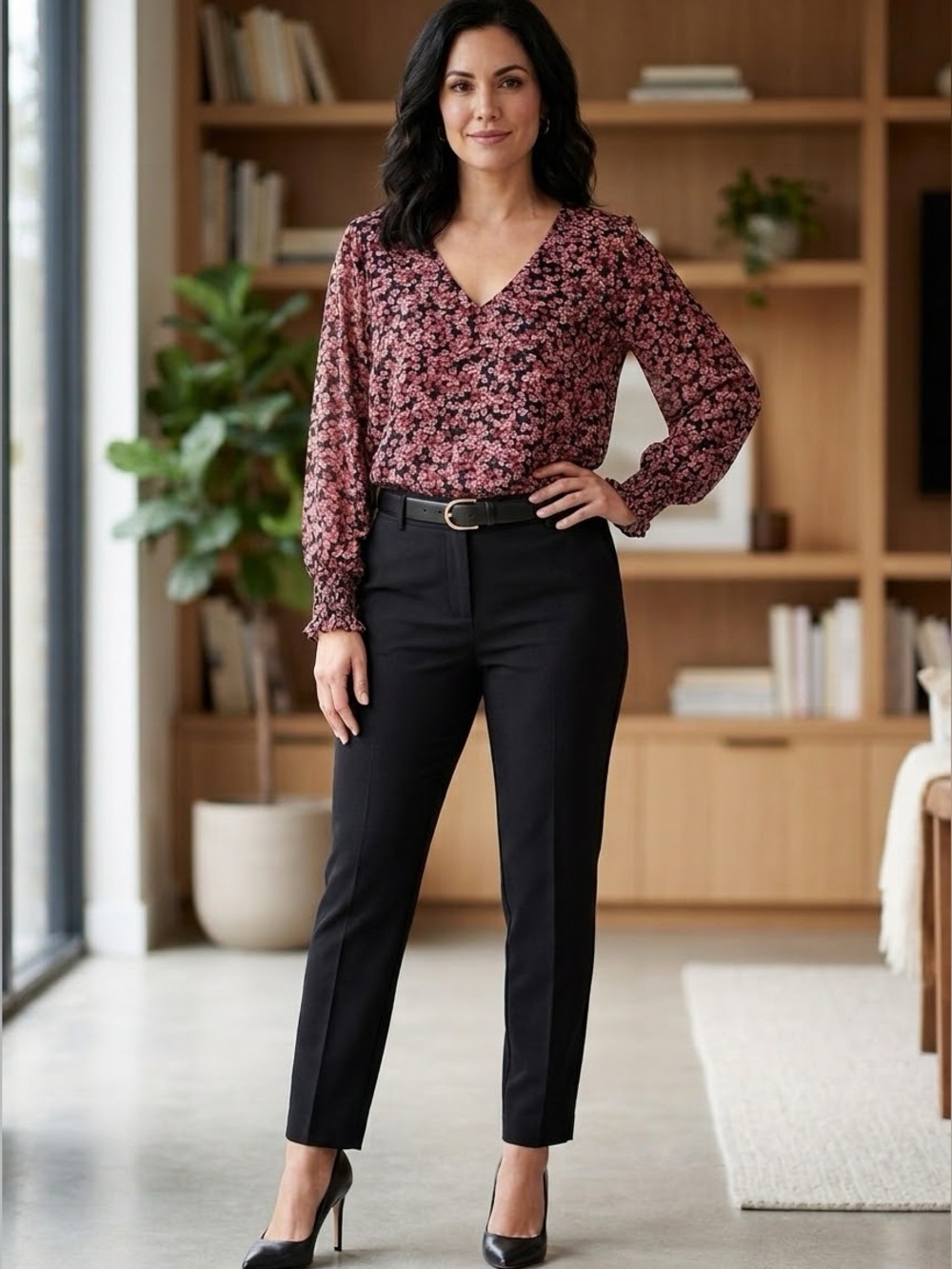 1 State Floral Long Sleeve Blouse